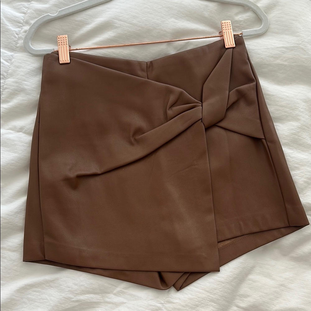 Zara Brown faux leather Skort